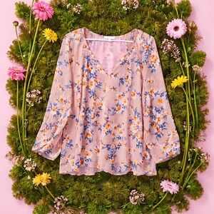 Marybelle 2X Floral Print Polyester Sheer Blouse